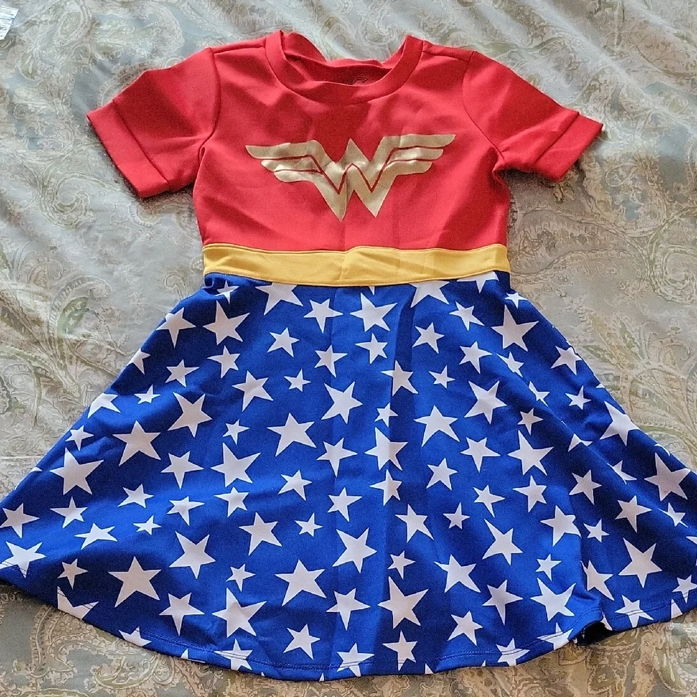 WONDER WOMAN Superhero Costume Dress - Red, Blue, and Gold